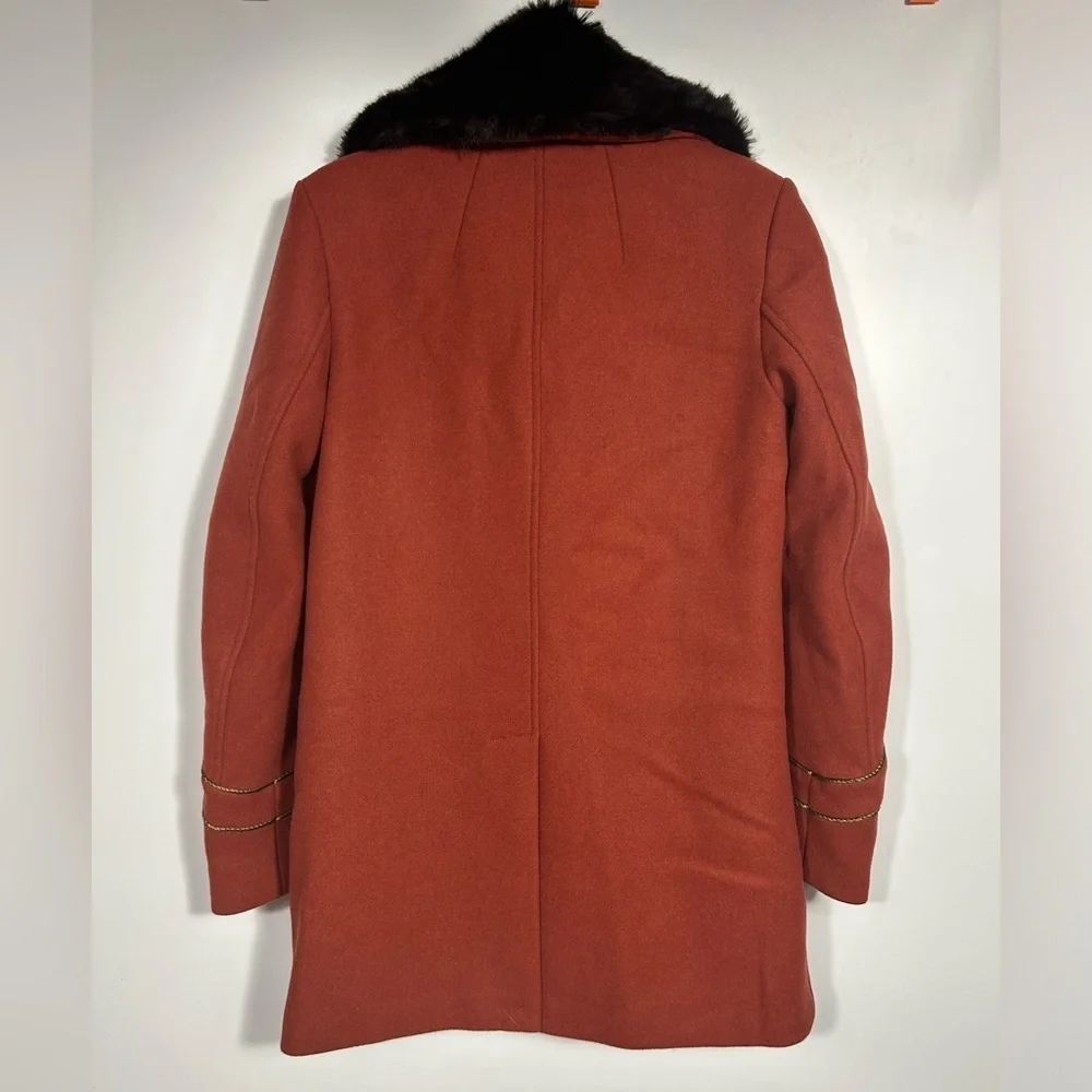 FREE PEOPLE SEDGWICK Red Wool Military Peacoat Double Breasted Fur Collar Sz.XS